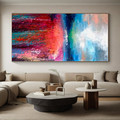 “Blues and Oranges Cascade” - Abstract Creation with Teal, White, Orange, Green Layers CT0012