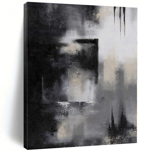 “Monochrome Mystery” - Abstract Painting with Black, White, Gray CT0076