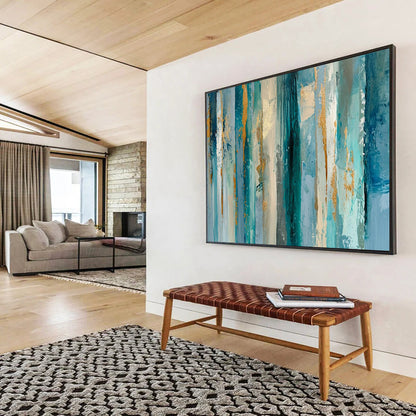 “Blue - Gold Vertical Rhythms” – Abstract Acrylic Painting CT1715