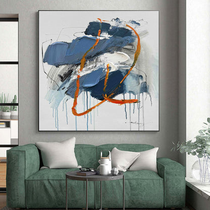 “Blue - Orange Dripping Abstract” - Abstract Expressionist Art CT0507