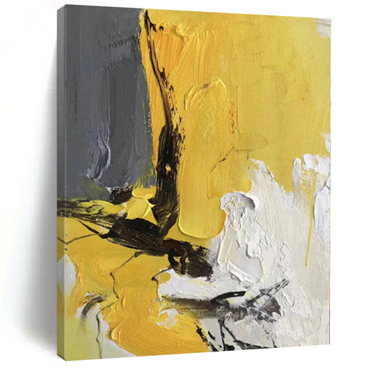 “Yellow - Gray Bold Textures” Abstract Acrylic Art CT0295