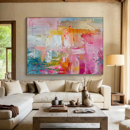 “Vibrant Pink Palette” - Abstract Painting with Pink, Orange, Blue, Green CT0089