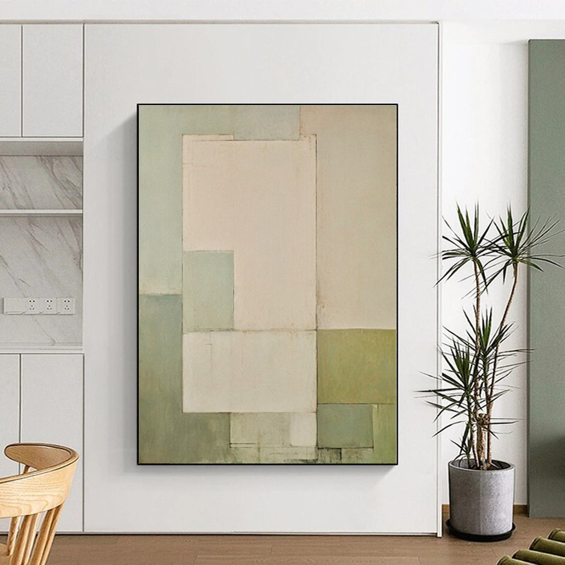 “Pale Green - Beige Geometric Simplicity” - Abstract Minimal Art CT0399