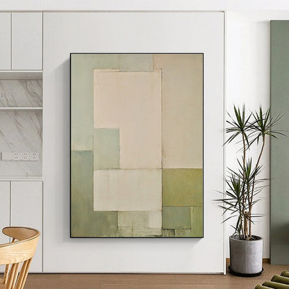 “Pale Green - Beige Geometric Simplicity” - Abstract Minimal Art CT0399