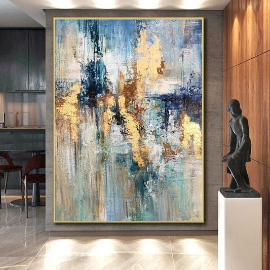 “Blue - Gold Abstract Fusion” - Abstract Expressionist Art CT0414