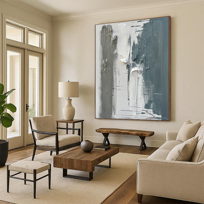 “Gray - White Textured Abstraction” - Abstract Expressionist Art CT0494