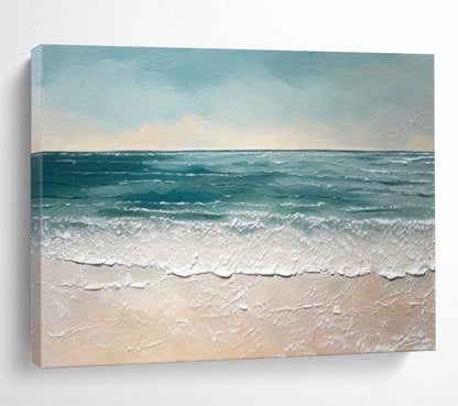 “Minimalist Seaside” - A minimalist seascape in light blue, white, and beige CT1644