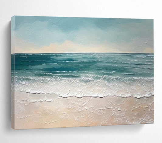 “Minimalist Seaside” - A minimalist seascape in light blue, white, and beige CT1644
