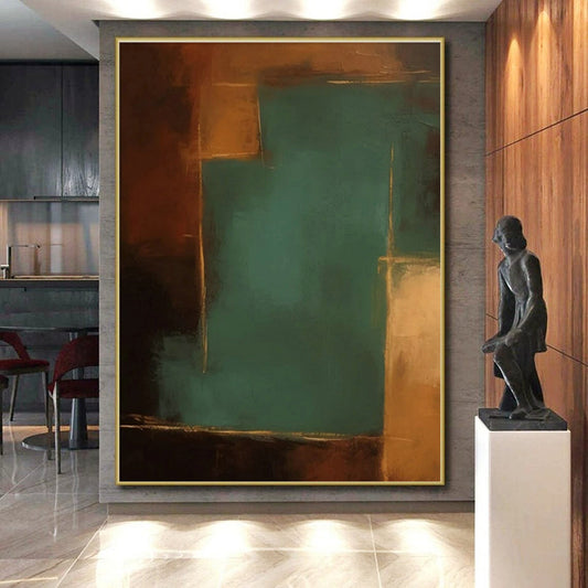 “Dialogue Between Brown & Teal - Gold”，Color - Field Abstract Art CT0601