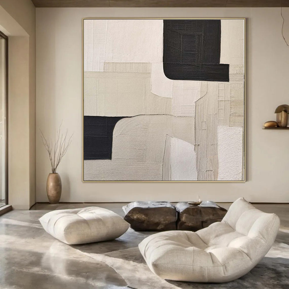 “Muted Beige and Dark Gray” Textured Collage Art CT0148