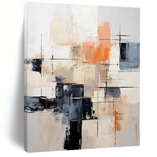 “Neutral and Orange Abstract Composition” Textured Acrylic Art CT0175