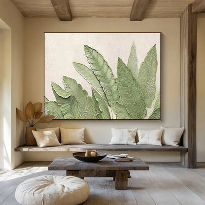 “Hand - painted Green Leaves” - Relief - like green leaves on white CT1652