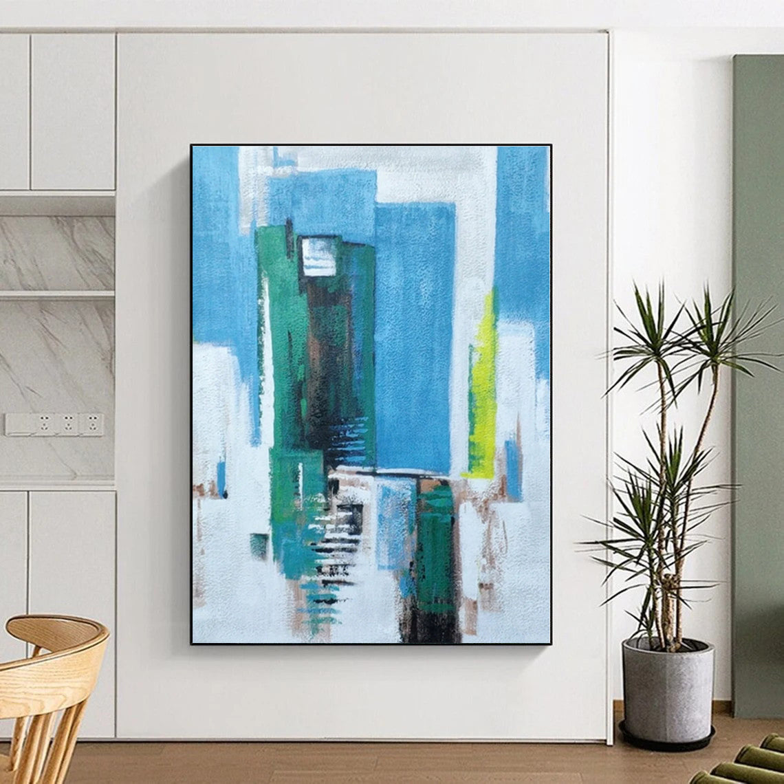 “Blue - Green Urban Abstraction” - Abstract Cityscape Art CT0465