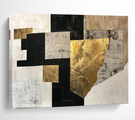 “Geometric Gold & Black Fusion” – Abstract Geometric Acrylic Painting CT1709