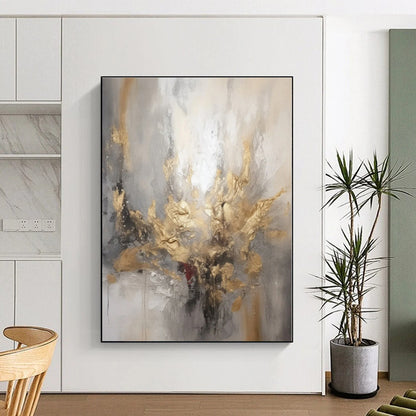 “Grey - Gold Abstract Burst”，Abstract Textural Acrylic Art CT0540