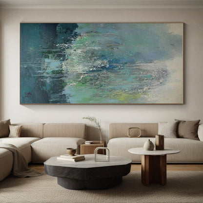 “Blue - Green Dripping Abstract”，Abstract Expressionist Art CT0638