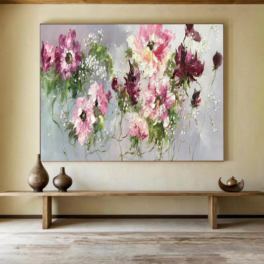 “Pink and Purple Floral Bouquet” – Impasto Floral Oil Painting CT1764