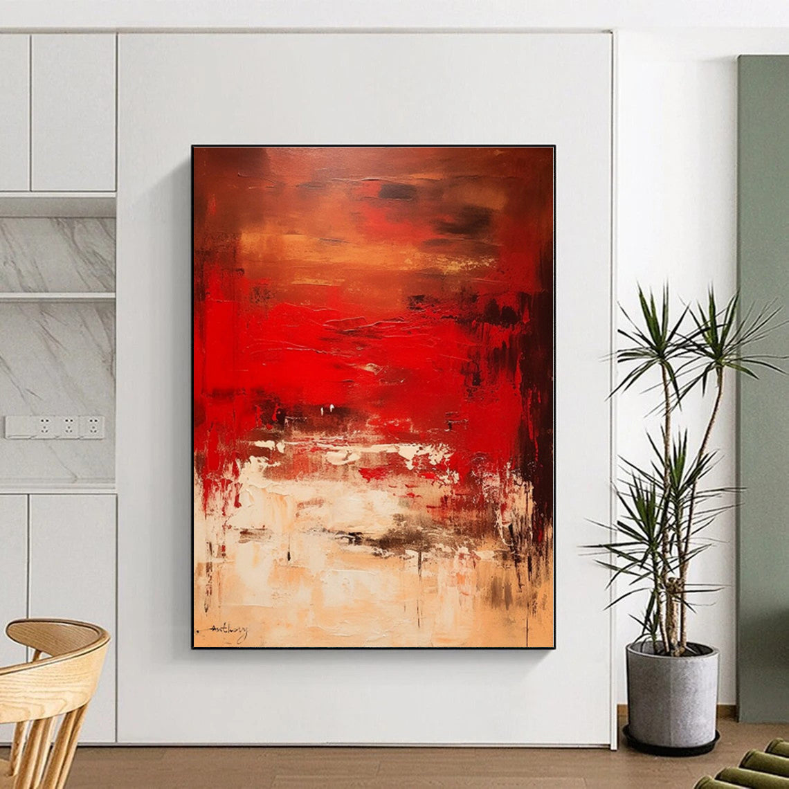 “Red - Brown Abstract Landscape” - Abstract Landscape Art CT0482