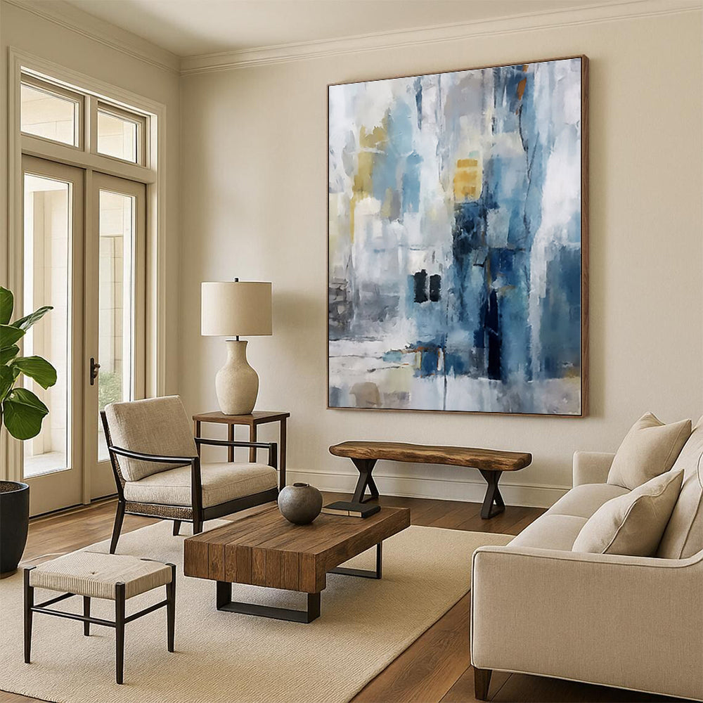 “Blue - Gray Abstract Urbanscape” - Abstract Cityscape Art CT0429