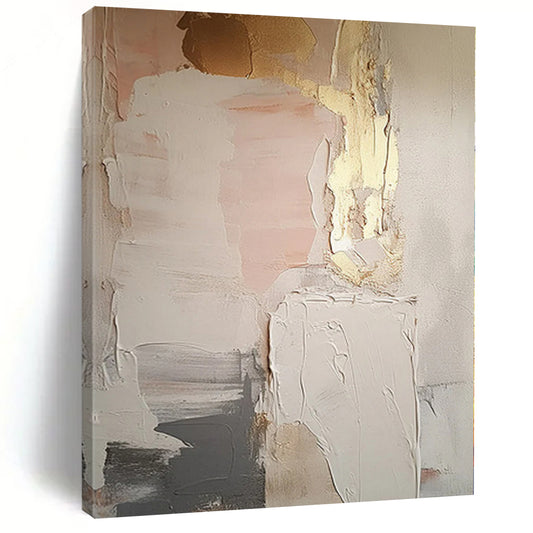 “Blush & Gold Layers” - Abstract Art with Pink, Gold, Gray, White CT0092