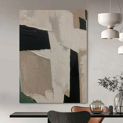 “Textured Neutral Shapes” - Abstract Work with Beige, Black, White CT0107