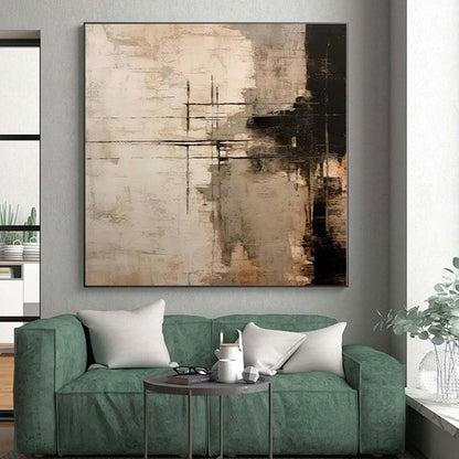 “Beige - Black Grid Textures” Abstract Acrylic Art CT0272