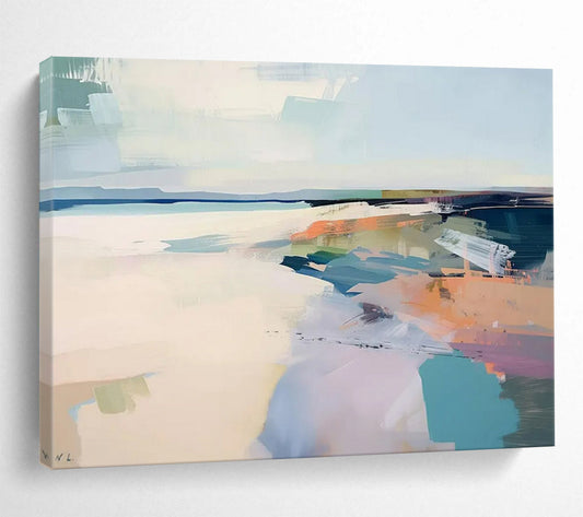 “Pastel Coastal Abstract ” - Soft blues, pinks, purples, and oranges; abstract shapes suggesting a coastal scene CT1544