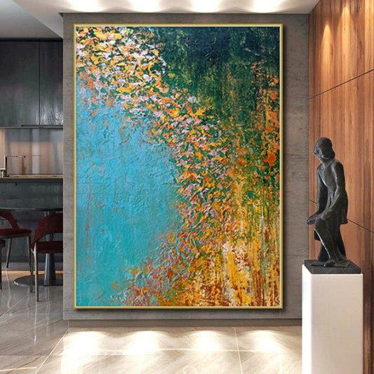 “Riverbank in Autumn” - Abstract Work with Blue, Yellow, Orange, Green CT0067