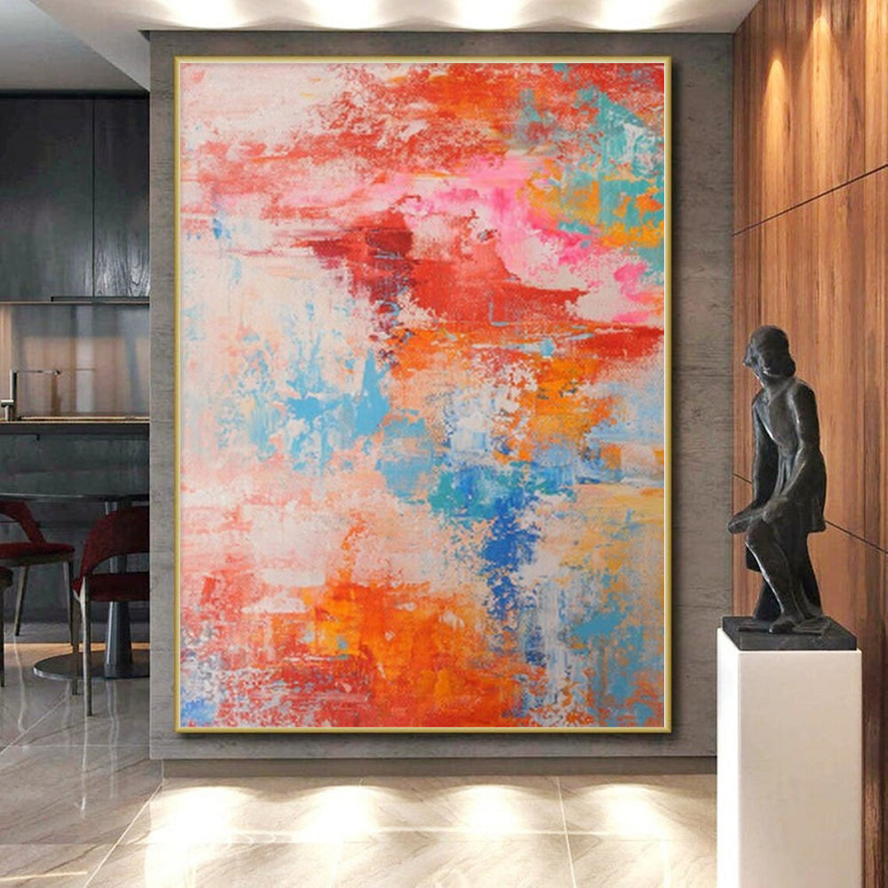 “Vibrant Abstract Chaos” - Abstract Work with Red, Orange, Blue, Pink, White CT0031
