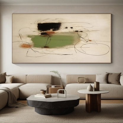 “Black Lines and Color Blocks”，Abstract Minimalist Mixed - Media Painting CT0518