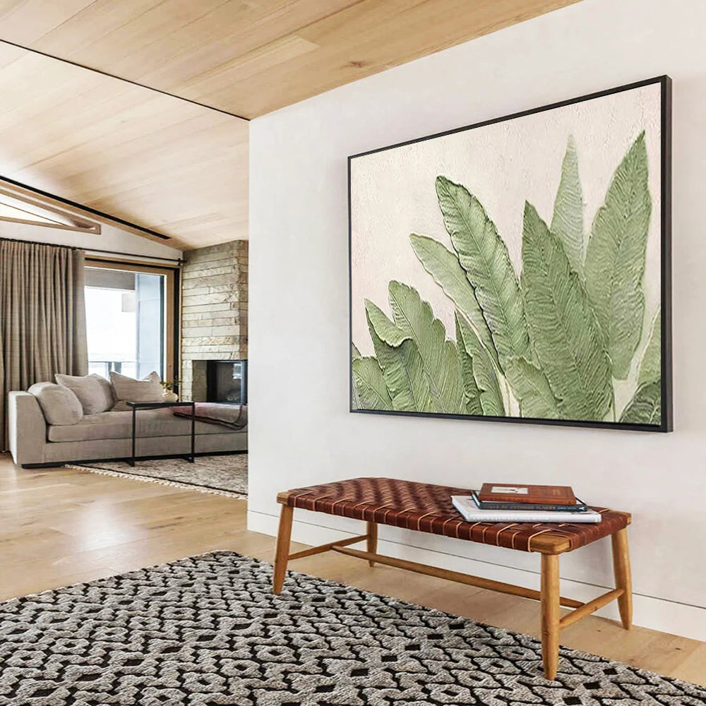 “Hand - painted Green Leaves” - Relief - like green leaves on white CT1652