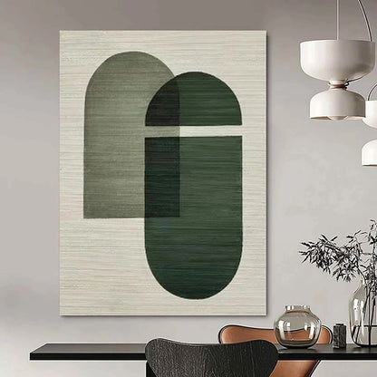 “Olive and Dark Green Geometric Overlaps” Minimalist Acrylic Art CT0165