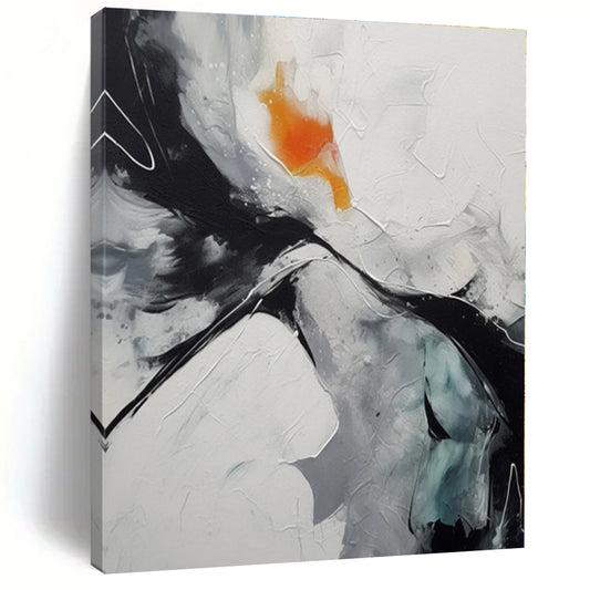 “Black - White - Orange Abstract”，Textured Abstract Acrylic Art CT0571