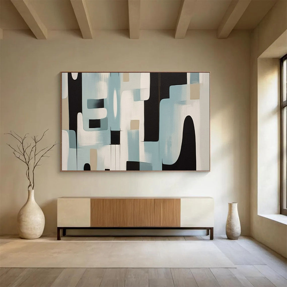 “Mid - Century Geometric Blues” – Abstract Geometric Acrylic Painting CT1711