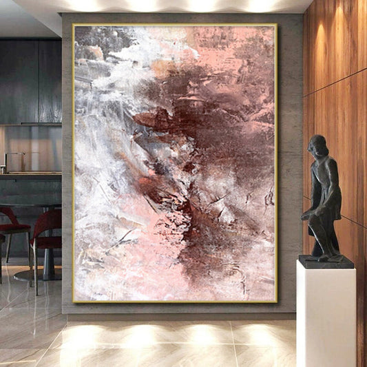 “Muted Melody” - Abstract Work with Pink, Gray, White, Brown CT0043