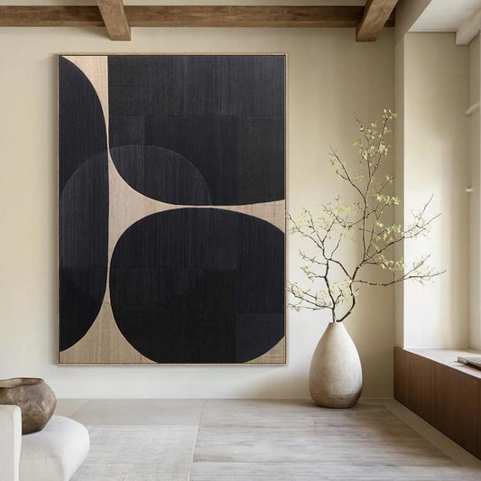 “Black - Beige Circular Cosmos” Abstract Acrylic Art CT0137