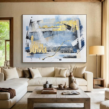 “Blue - Gold Geometric Abstraction” Abstract Acrylic Art CT0311