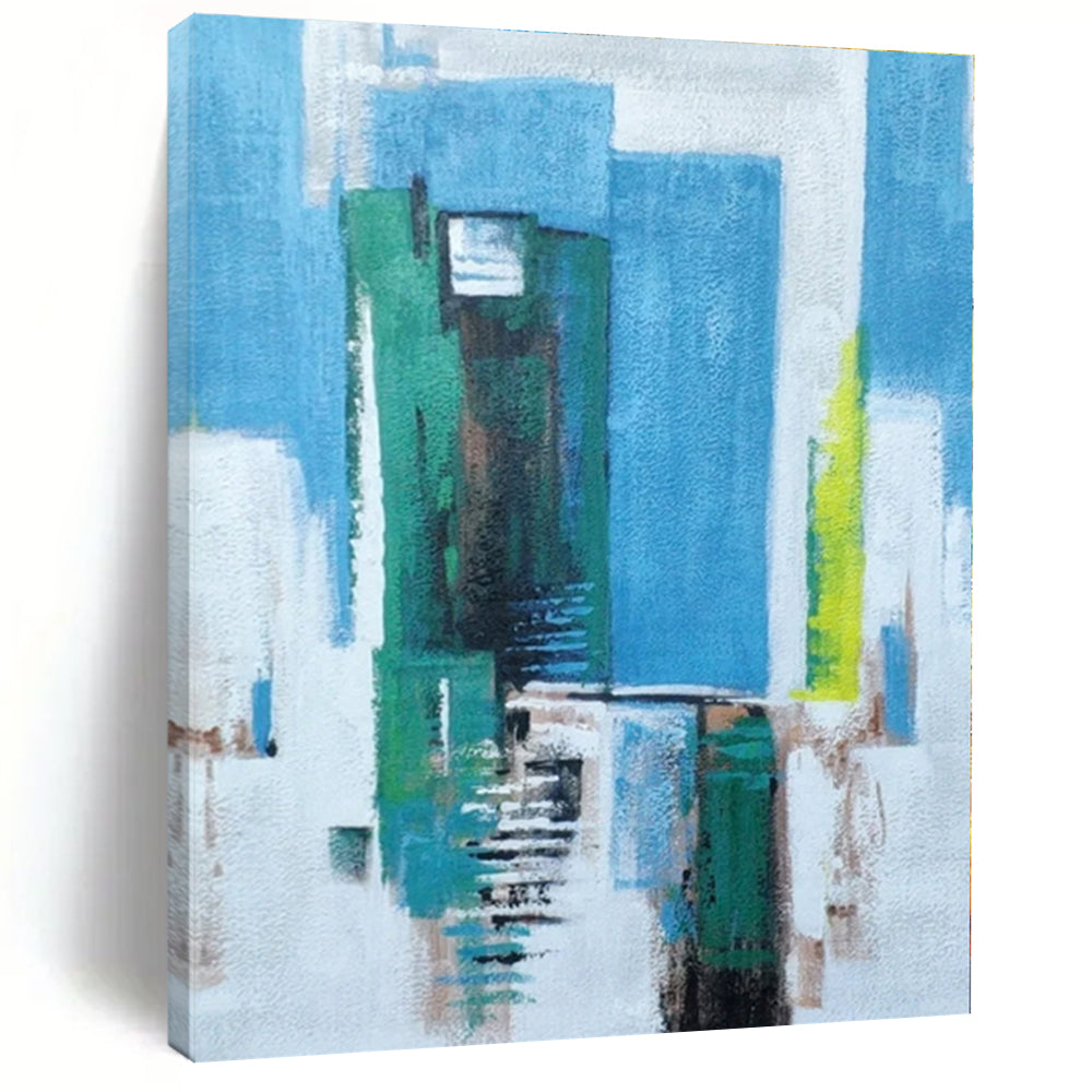 “Blue - Green Urban Abstraction” - Abstract Cityscape Art CT0465
