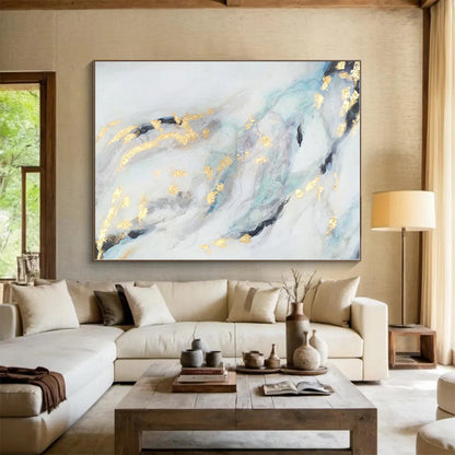 “Gold - Blue - Gray Flowing Abstraction” - Abstract Expressionist Art CT0428