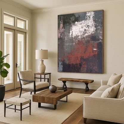 “Gray - Red Textured Abstraction” - Abstract Textural Art CT0419