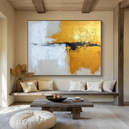 Gold, Black, and White Abstract Strokes - Contemporary Acrylic Art CT1803
