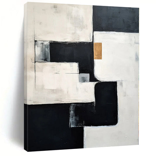 “Geometric Gold Accent” - Abstract Art with Black, White, Gray, Gold CT0082