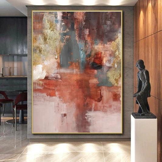 “Warm Tones with Gold Accents”，Abstract Textured Oil Painting CT0583