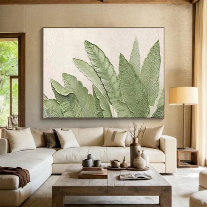 “Hand - painted Green Leaves” - Relief - like green leaves on white CT1652