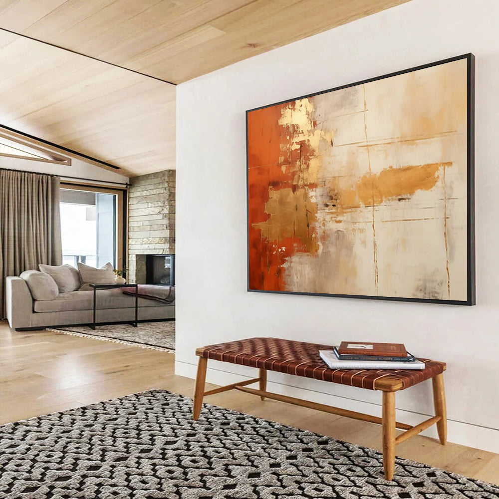 “Rust & Gold Fusion” - Orange, gold, gray, white; textured blocks and lines CT1571
