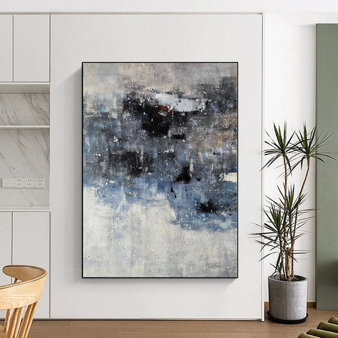 “Muted Blues and Greys Abstract”，Subtle - Toned Abstract Painting CT0359