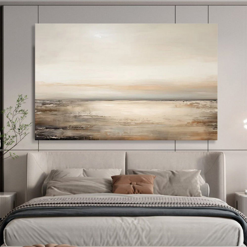“Beige Sea Horizon” - Beige, gray, white; soft, muted seascape with gentle waves CT1572