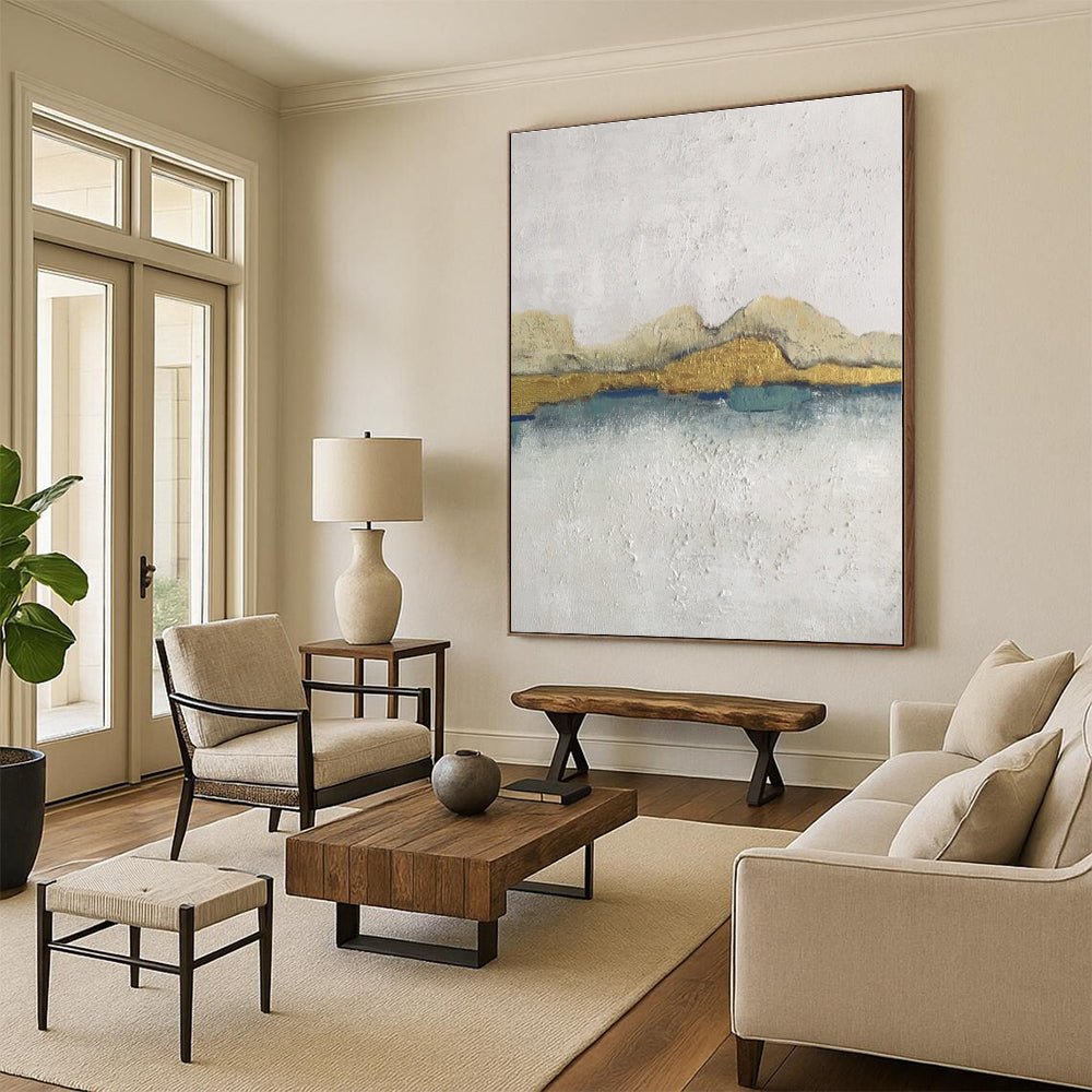 “Gold - Blue Minimalist Landscape” - Abstract Minimalist Art CT0413
