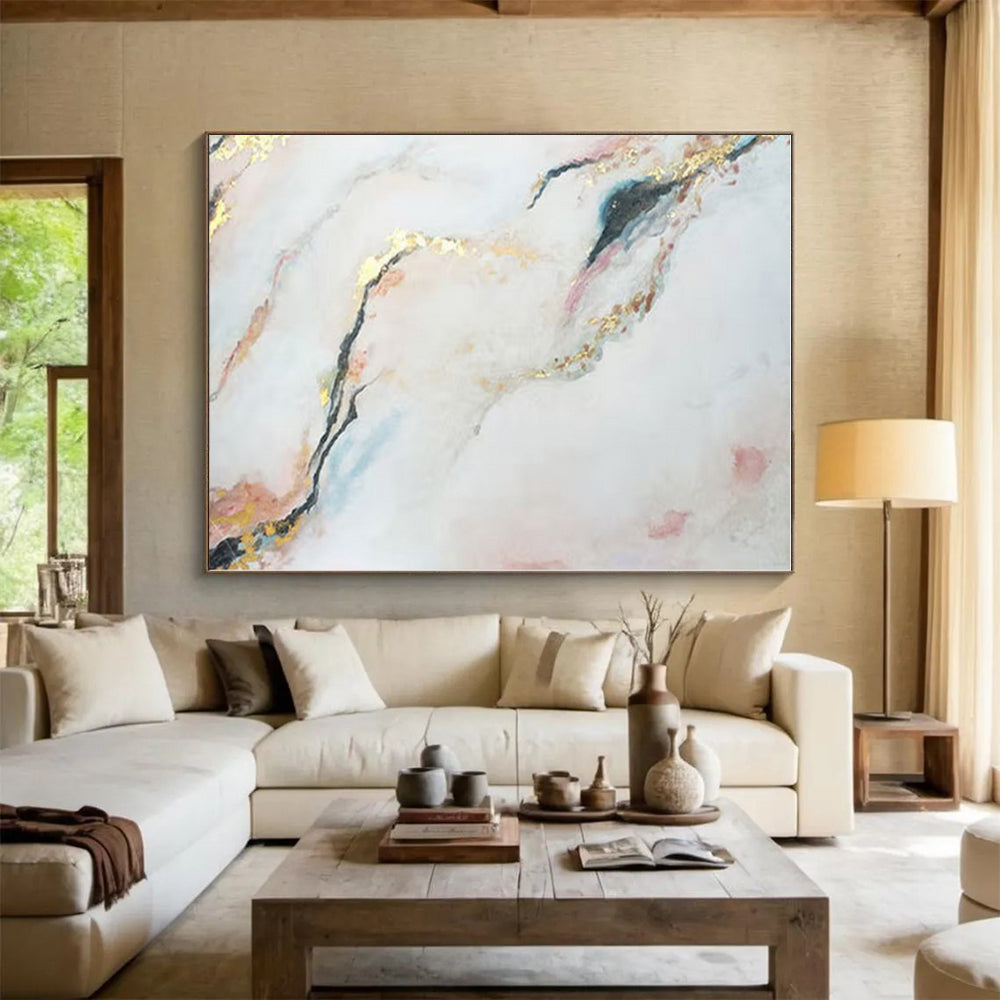 “Pink - Gold - Blue Marbled Abstraction” - Abstract Luxury Art CT0433