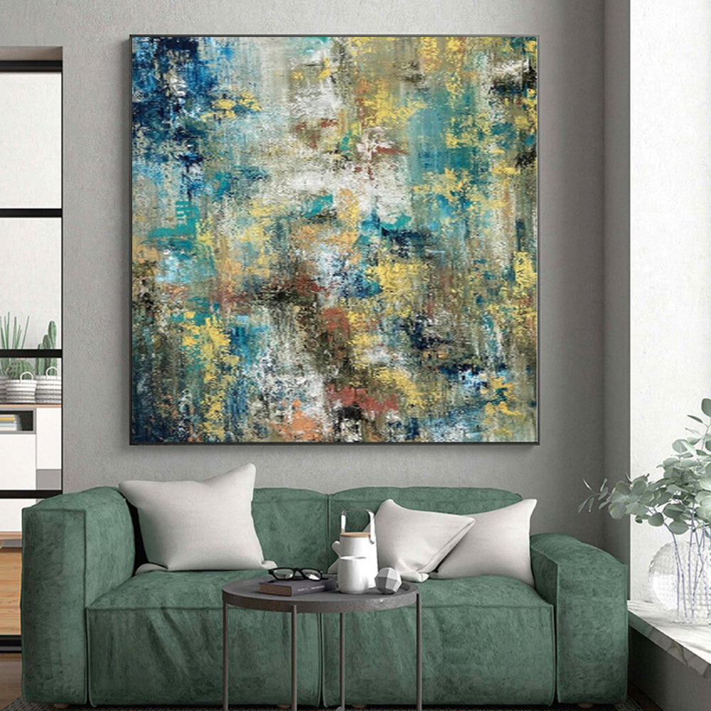 “Rainbow Chaos” - Abstract Art with Blue, Yellow, Green, Red, White CT0035